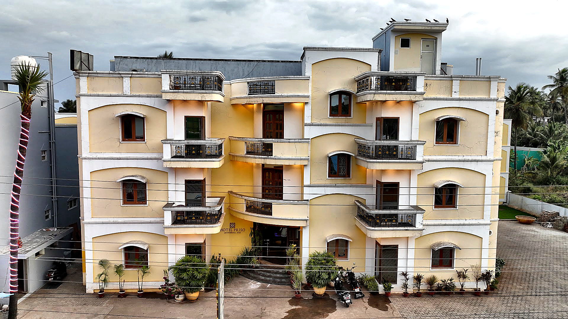 Aerial Front Elevation & Portico - Hotel Priso Puducherry