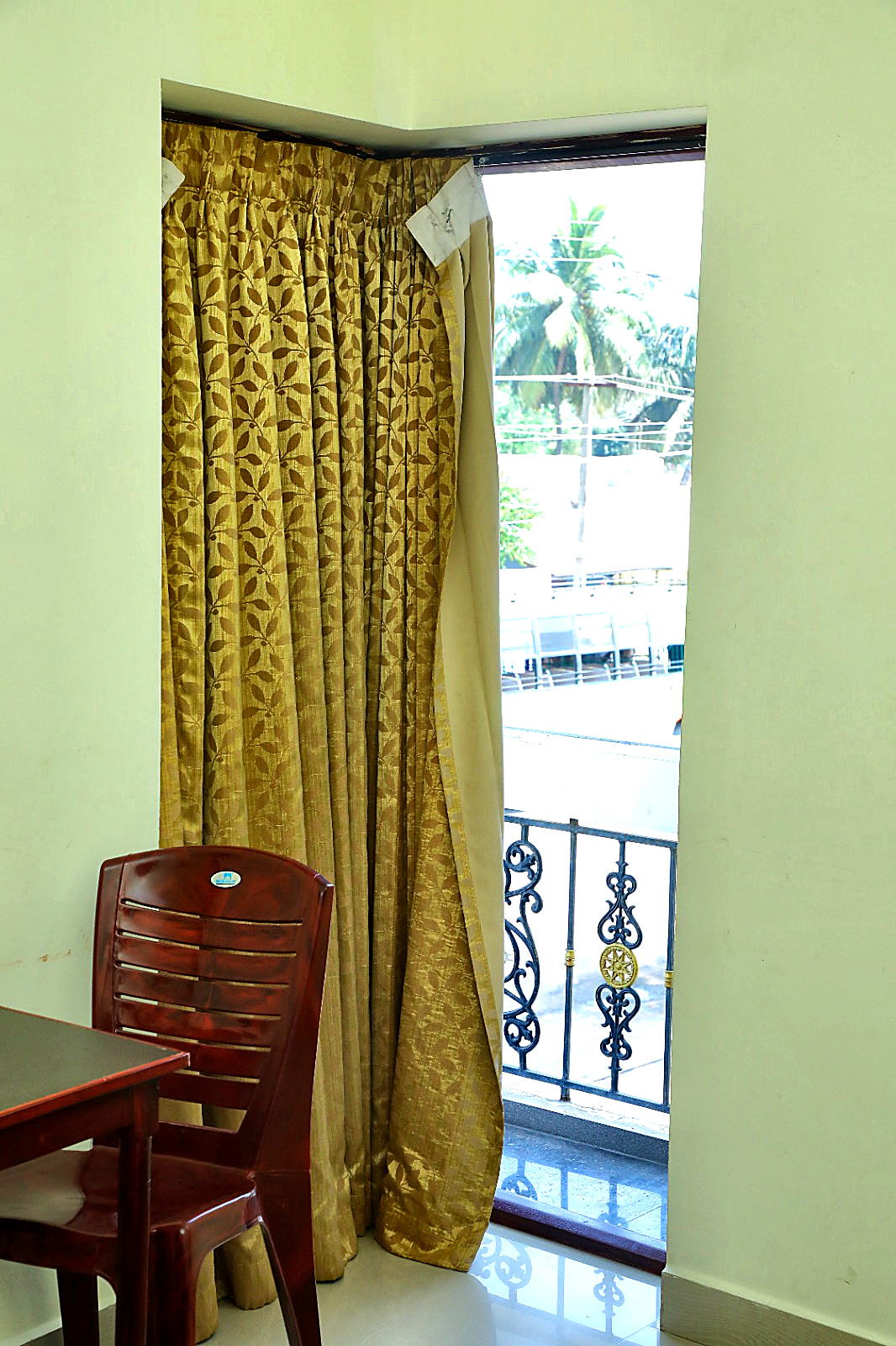 Large French Balcony Window & Curtains - Hotel Priso Puducherry